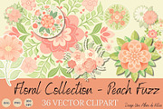 36 FLORAL PEACH FUZZ CLIPART, a Decorative Illustration by Une Affaire de Filles (Thumbnail 1 of 4)
