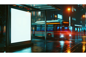 Nighttime Urban Scene With A Bus