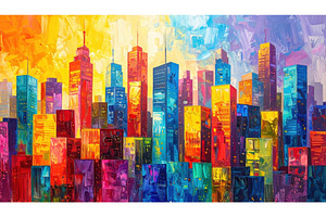 Colorful modern city skyline in warm, an Architecture Photo by Igor Tichonow