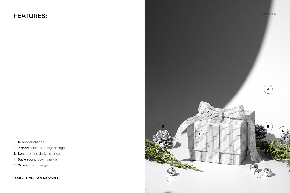 Christmas Gift Box with Decor Mockup, a Packaging Mockup by creatsy5 (Photo 3 of 6)