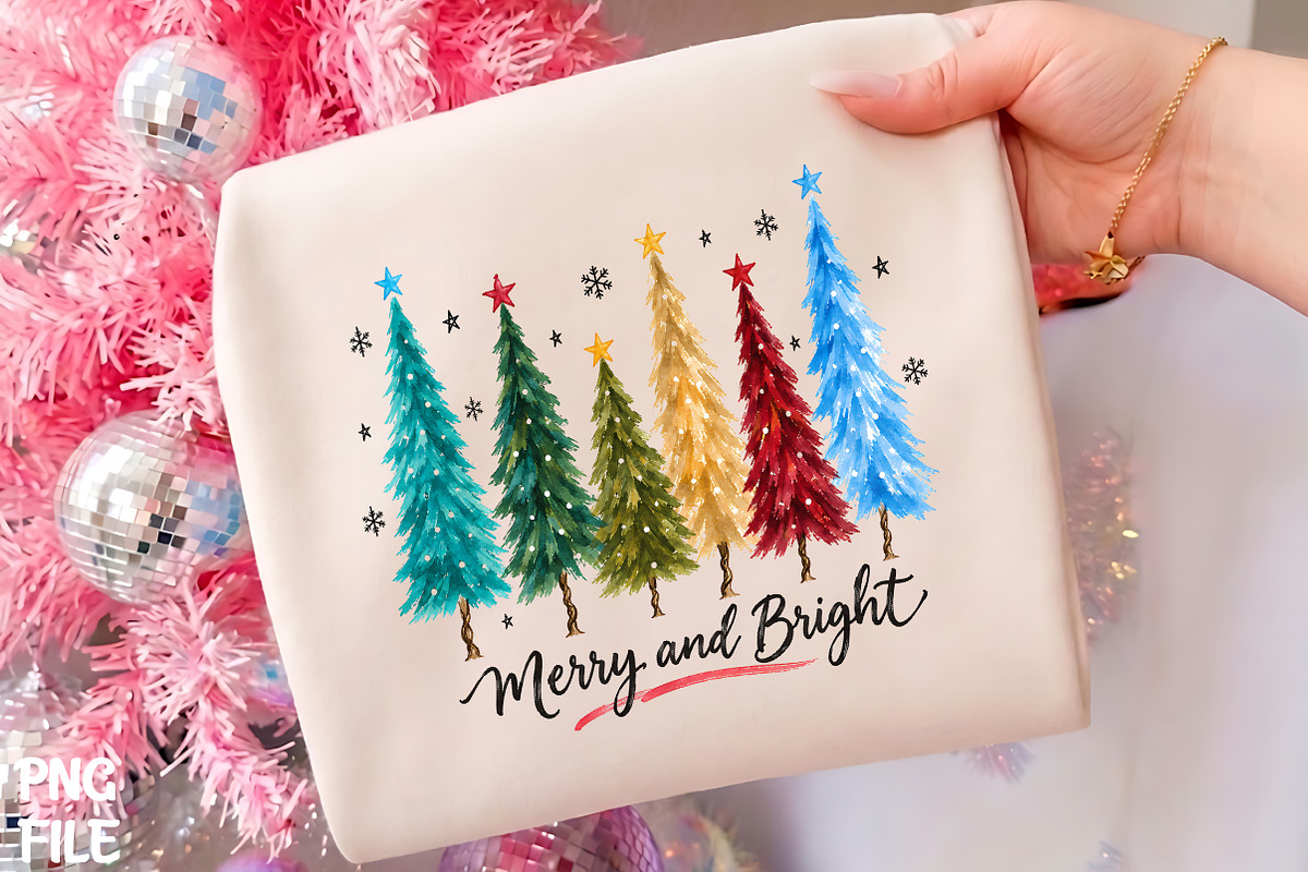 Merry Bright Watercolor Trees PNG, a Seasonal Illustration by CrexoraLab (Photo 1 of 4)
