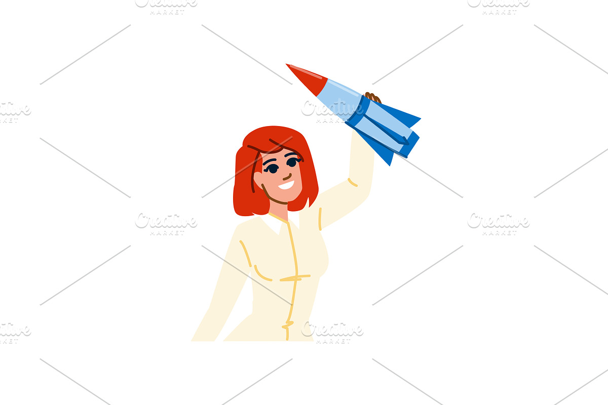 Businesswoman holding rocket, a Finance Illustration by pikepicture