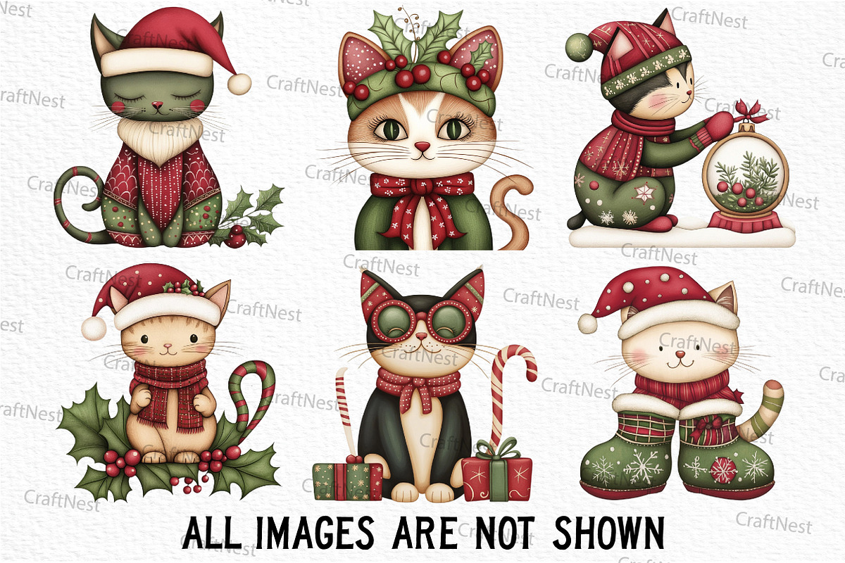 Quirky Christmas Cat Clipart, an Illustration by Craft Nest (Photo 3 of 6)