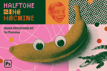 Halftone Zine Machine for Photoshop, an Action Add-On by True Grit Texture Supply