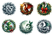 Watercolor Christmas Dragons Clipart, an Illustration by SinaCreation (Thumbnail 5 of 7)