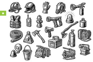 Vintage Firefighting Equipment Set, an Object Graphic by RT Studio