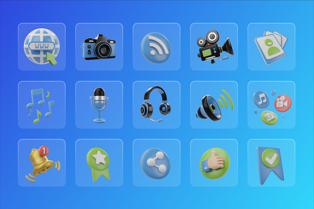 30 3D Communication and Media Icons, an Object 3D Model by Flat Icons (Photo 8 of 8)