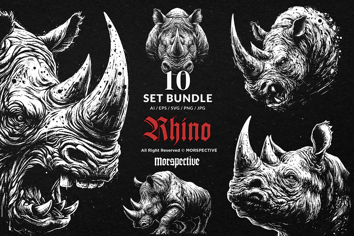 10 Bundle Dark Art Rhino Animal, an Illustration by Morspective (Photo 1 of 7)