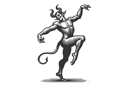 Dancing Devil engraving sketch, an Illustration by AlexArt