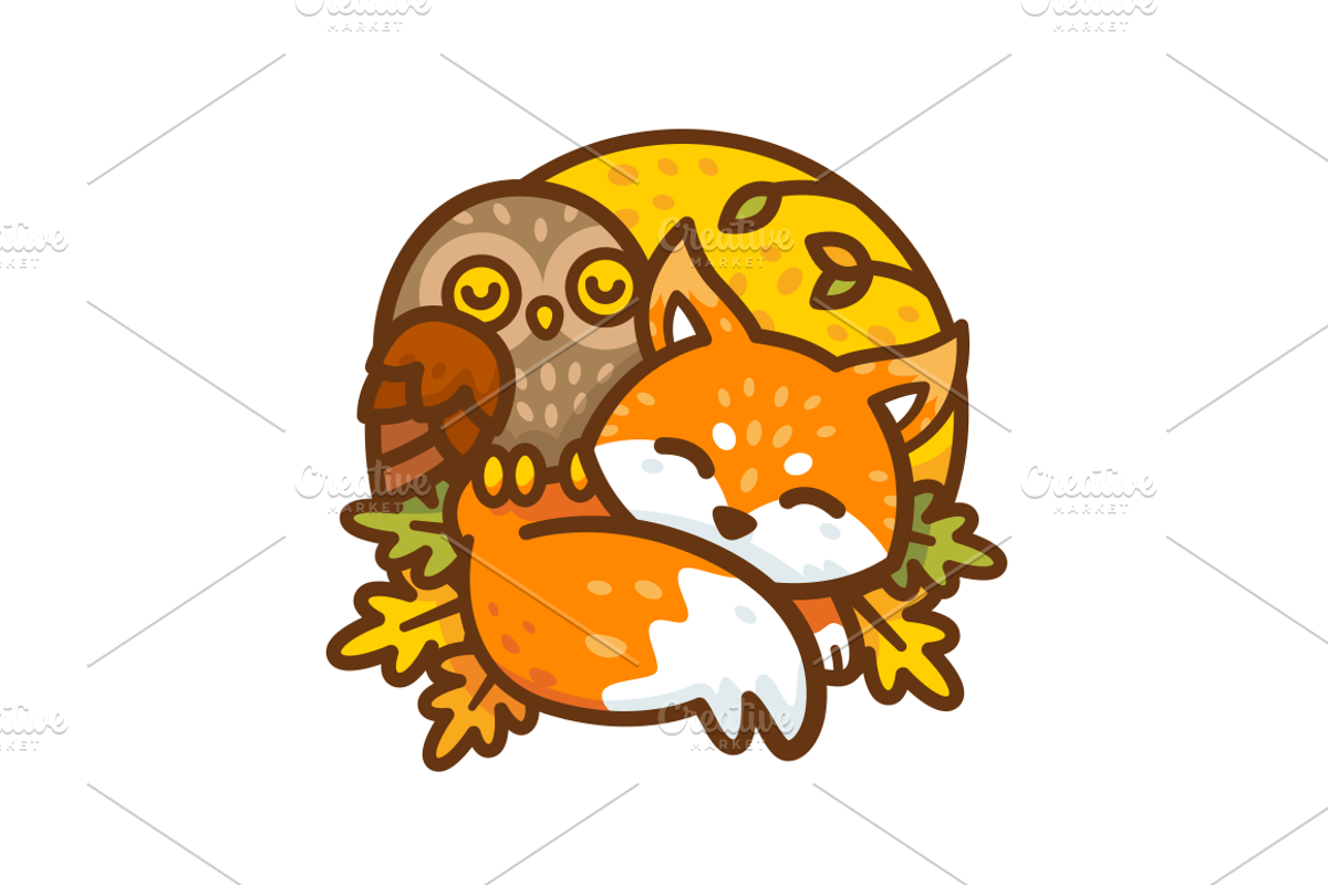 Fox & Owl Cute Animal Mascots, an Animal Illustration by Manudesign (Photo 1 of 3)