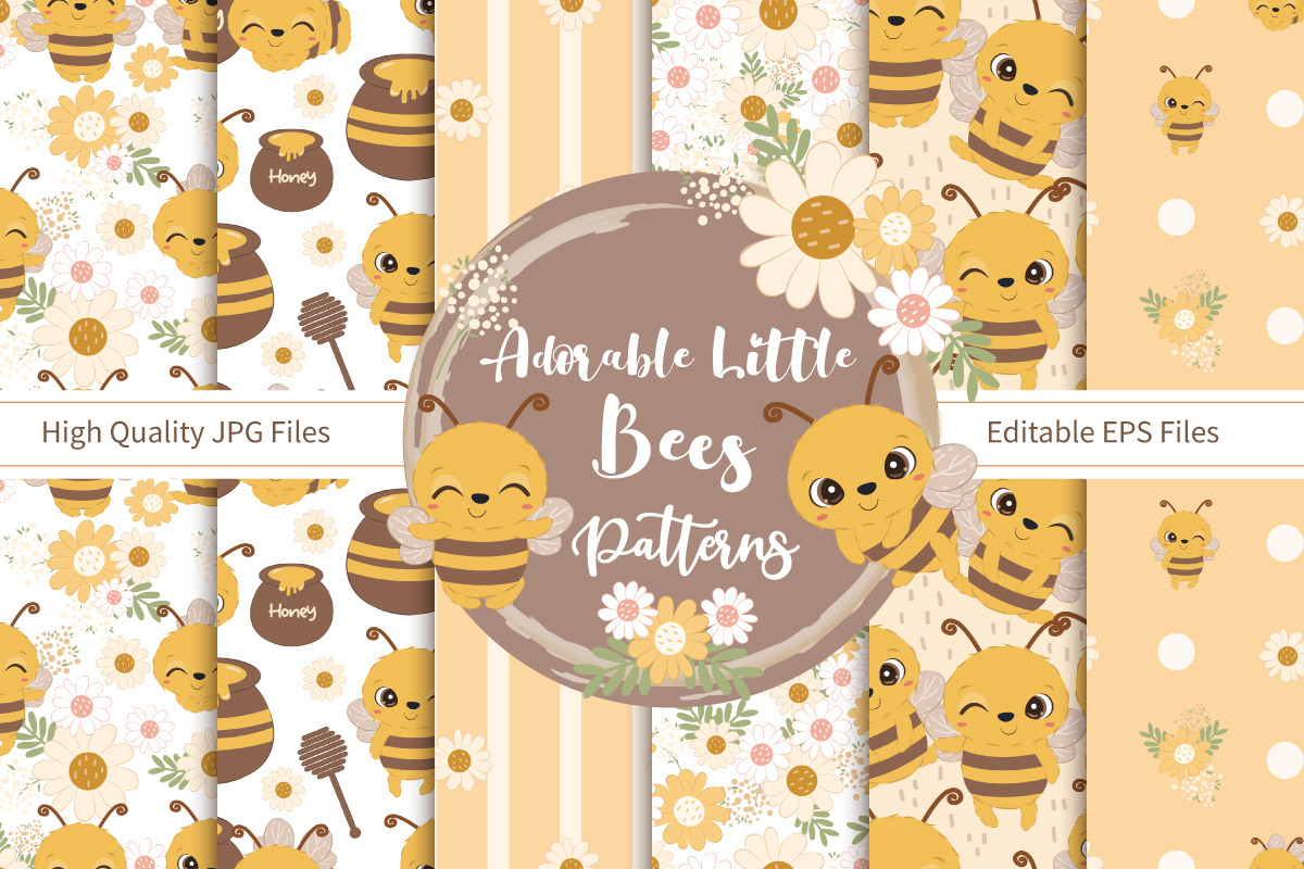 Adorable Little Bees Patterns, a Pattern Graphic by DrawStudio1988 (Photo 2 of 11)