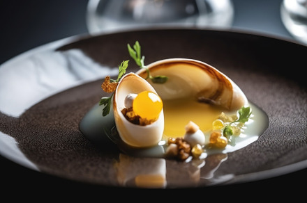 Close up of a delicious egg with nut, a Photo by Iftikhar Alam