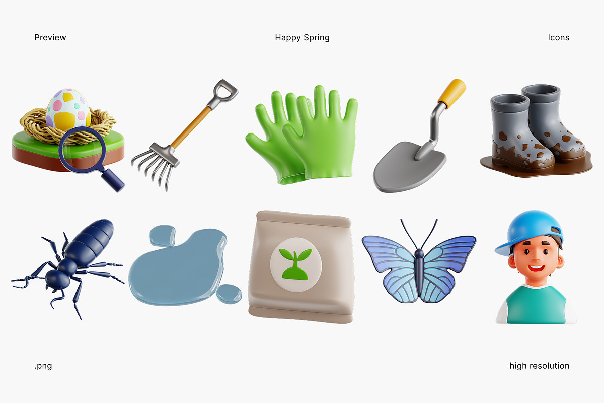 Happy Spring 3D Icon Set, an Object 3D Model by Eklip Studio (Photo 2 of 4)