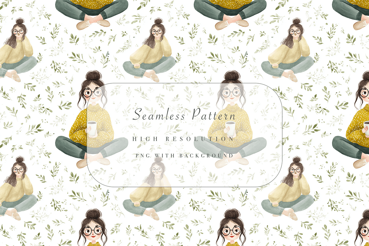 Quirky Girl Seamless Pattern, a Decorative Illustration by Pati Charm Studio (Photo 1 of 7)