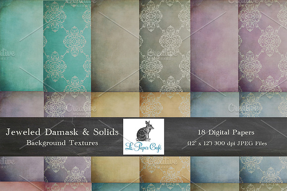 Jeweled Damask & Solids Backgrounds preview 6