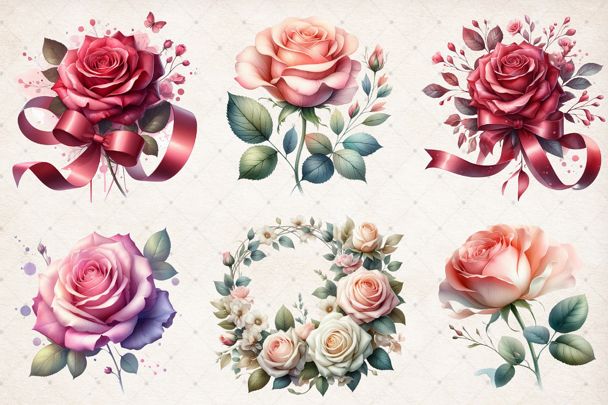 Watercolor Romantic Roses Clipart, an Illustration by SinaCreation (Photo 4 of 5)