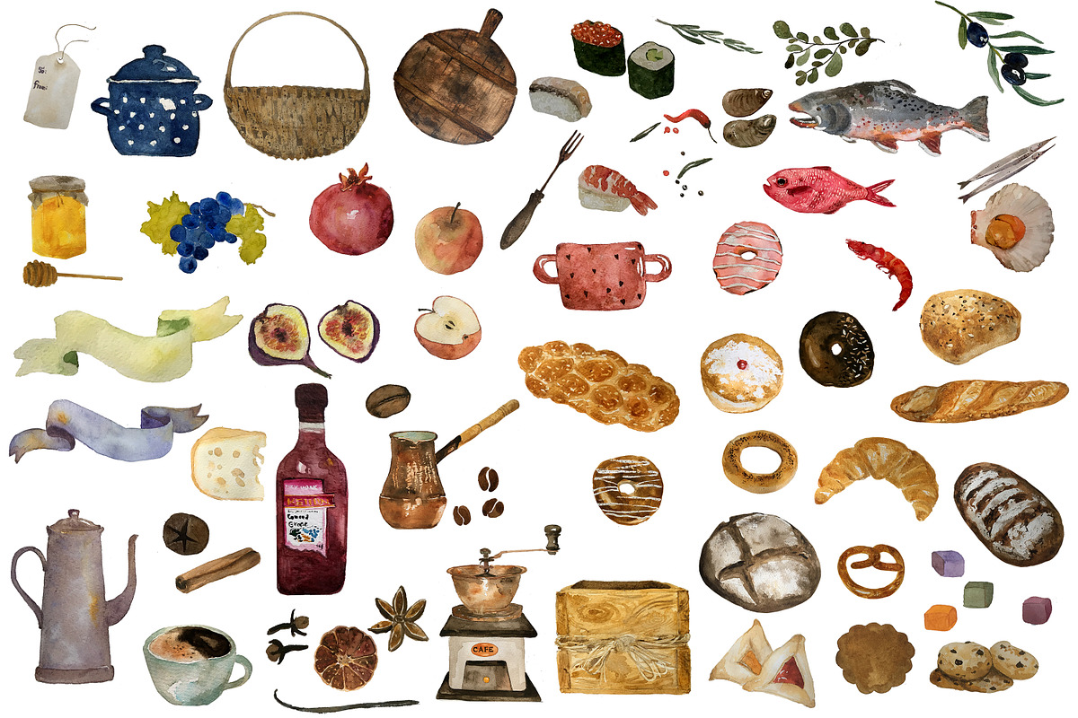 Menu Recipe Creator Watercolor Food, a Food Illustration by Bychovsky design (Photo 2 of 5)