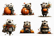 Bear with Pumpkin Watercolor Clipart, a Seasonal Illustration by Craft Nest (Thumbnail 4 of 6)