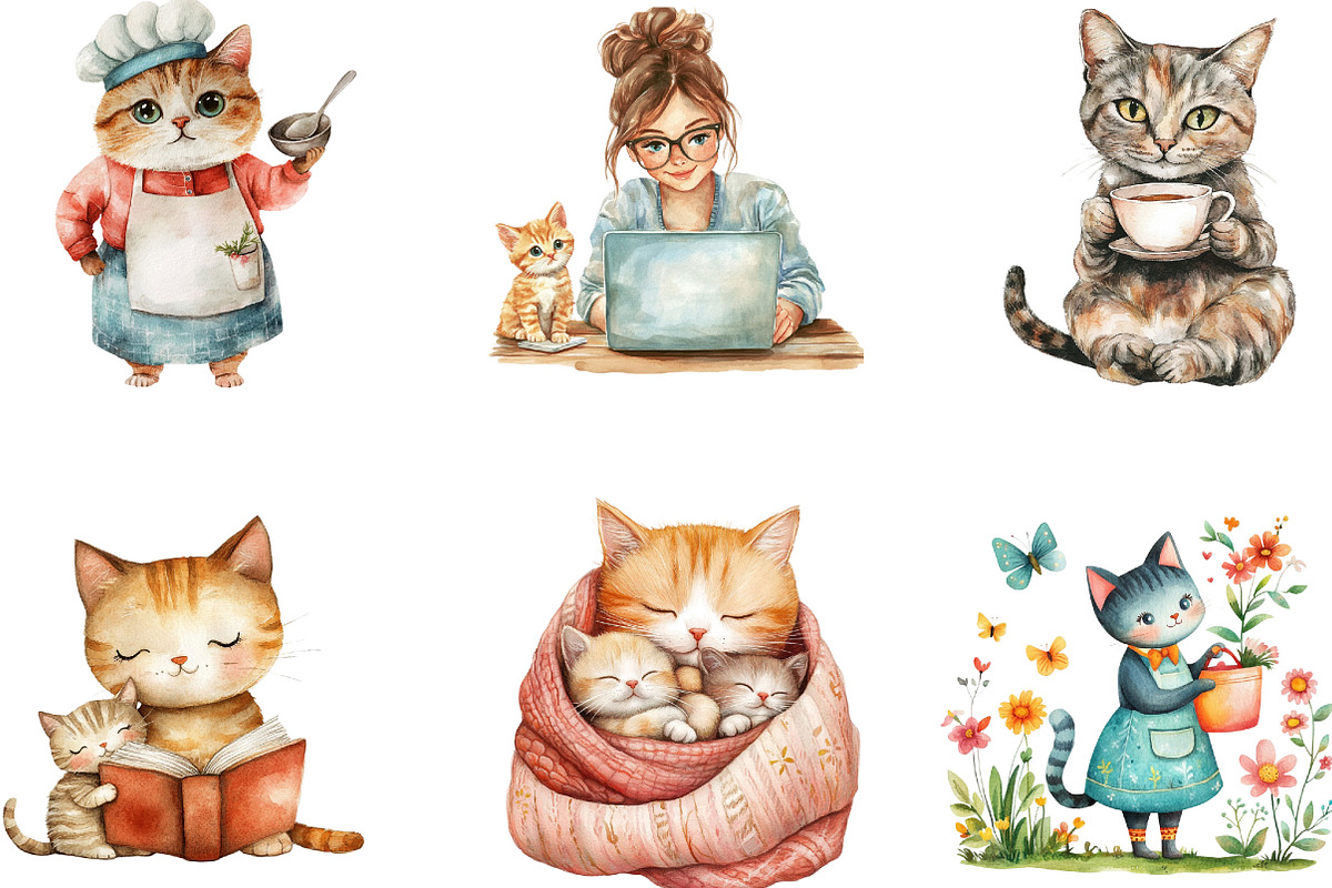 Watercolor Cat Mom Clip Art, an Illustration by Designking (Photo 10 of 10)
