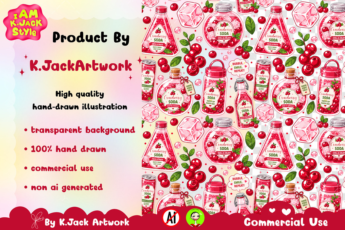 Cute Cranberry Soda Seamless Pattern, a Background Graphic by K.JackArtwork (Photo 3 of 8)