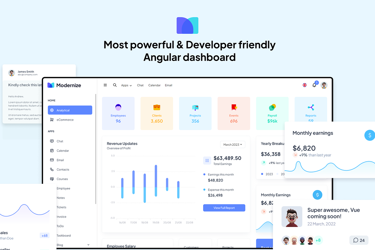 Modernize Angular Admin Dashboard, a Templates & Theme by AdminMart (Photo 1 of 15)