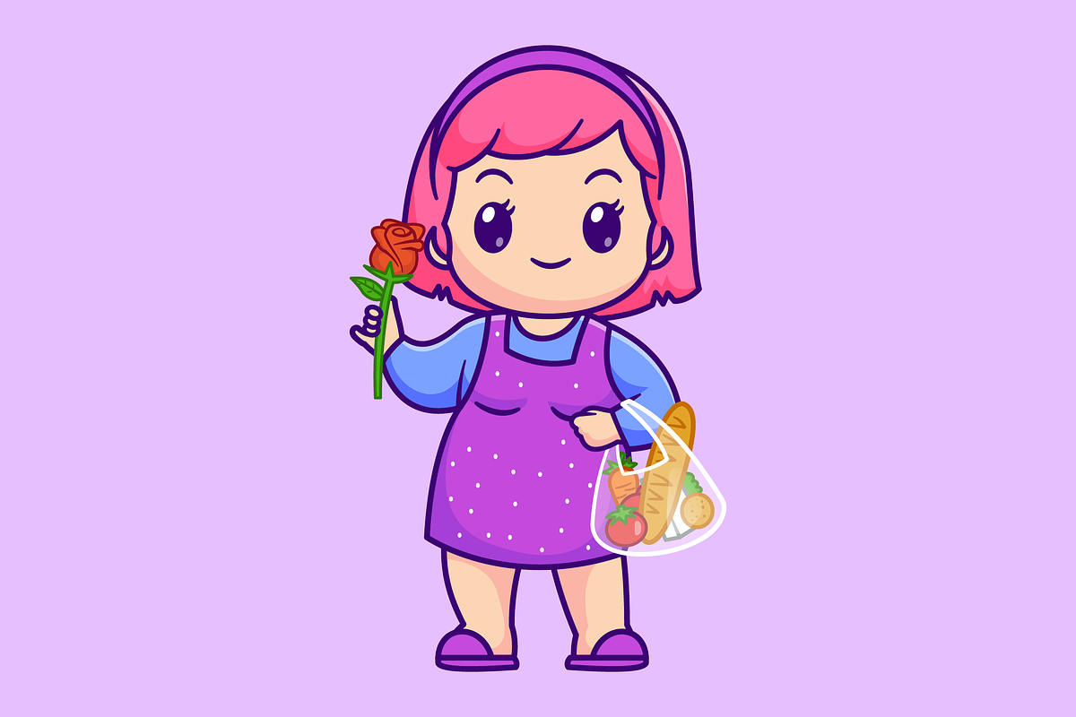 Cute Woman Shopping Grocery Cartoon, a Person Illustration by Catalyst Labs (Photo 2 of 3)