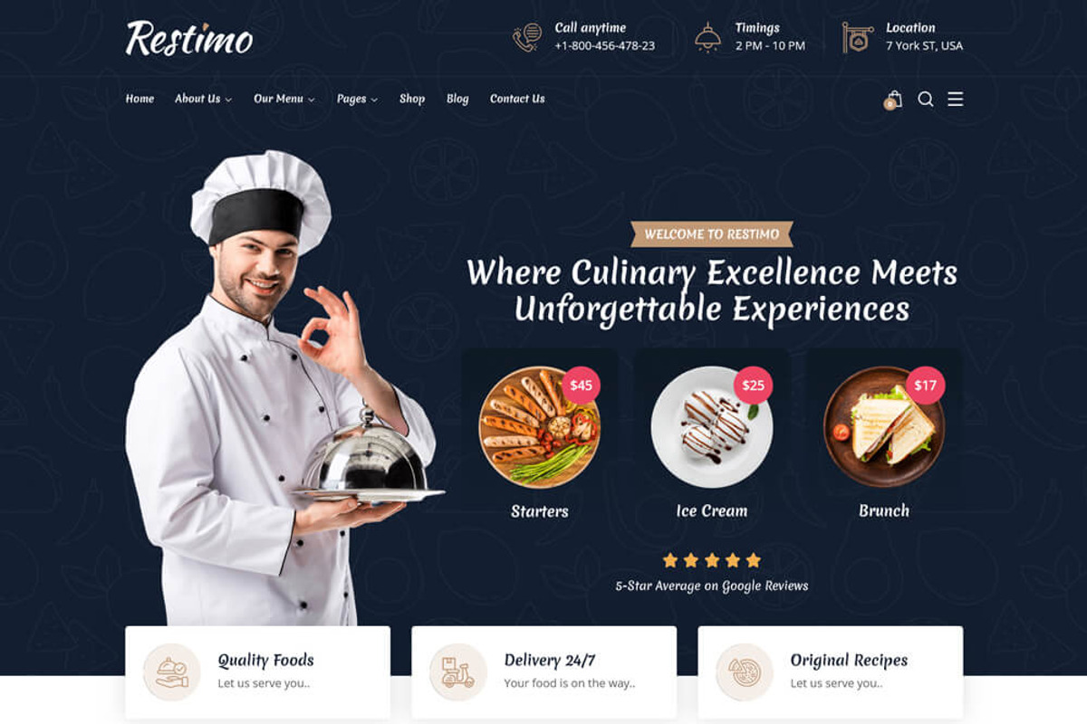 Restaurant WordPress Theme, a WordPress Template by UInstrument (Photo 1 of 6)