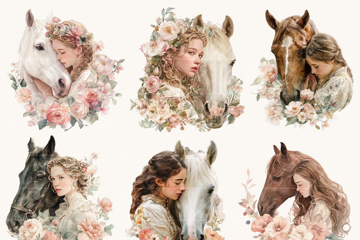 Watercolor Floral Horse & Girl Clip, a Person Illustration by Design Scotch (Photo 5 of 8)