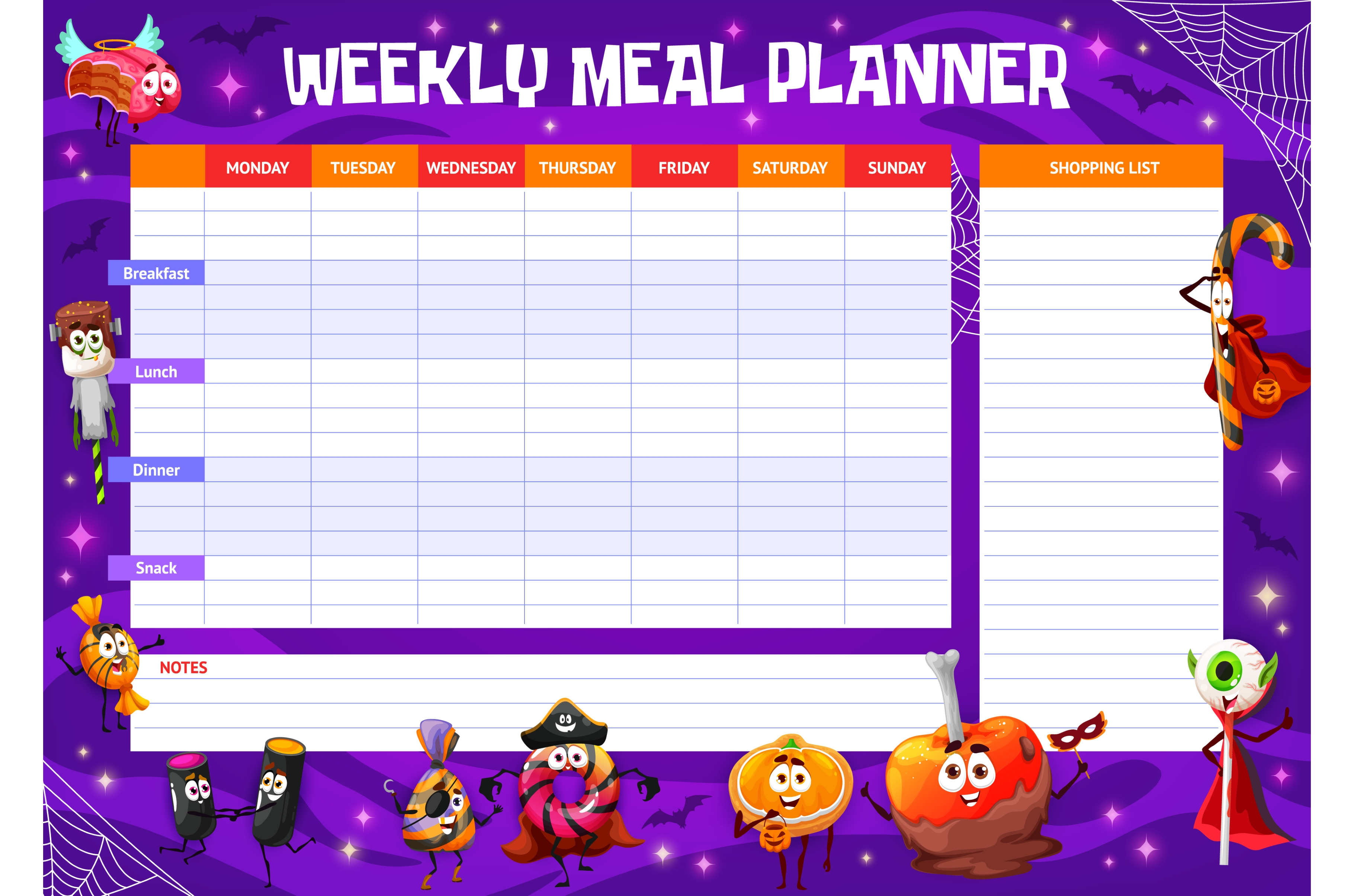 Weekly meal planner with candies, a Food Illustration by Vector Tradition