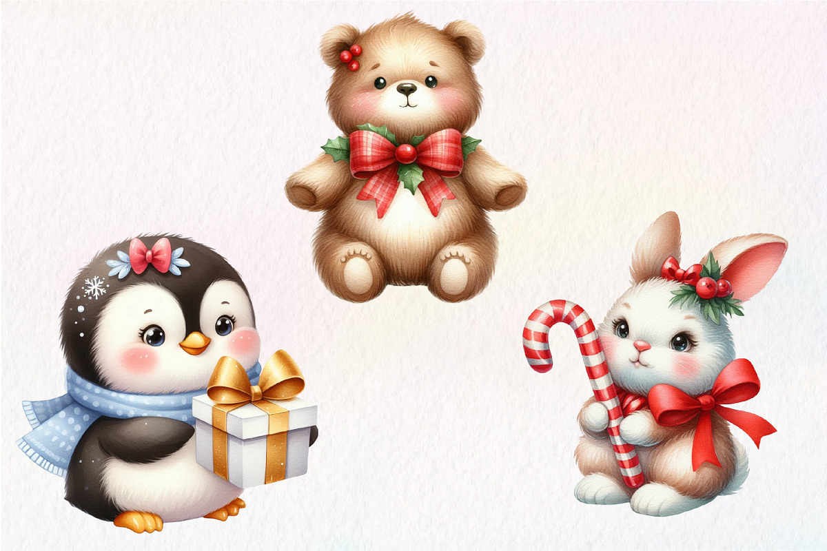 Cute Animals Christmas Clipart, an Illustration by Dream Creation (Photo 7 of 7)
