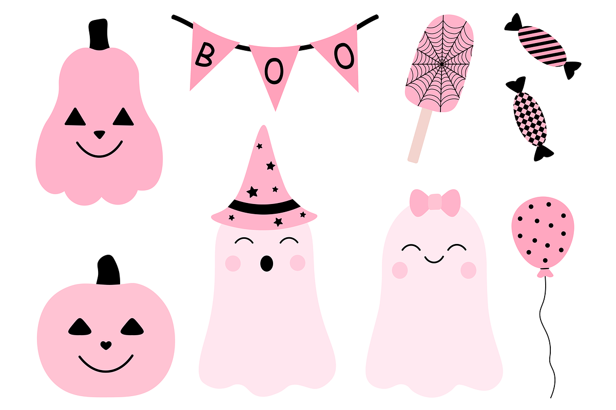 Cute Pink Halloween clipart SVG, an Illustration by IrinaShishkova (Photo 6 of 7)