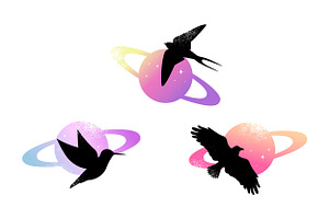 Celestial Saturn Birds Silhouettes, an Animal Illustration by PsychocheArt