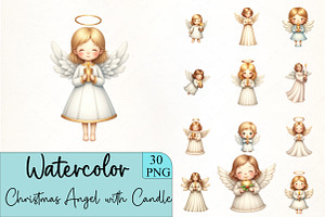 Christmas Angel with Candle Clipart, an Illustration by CrexoraLab