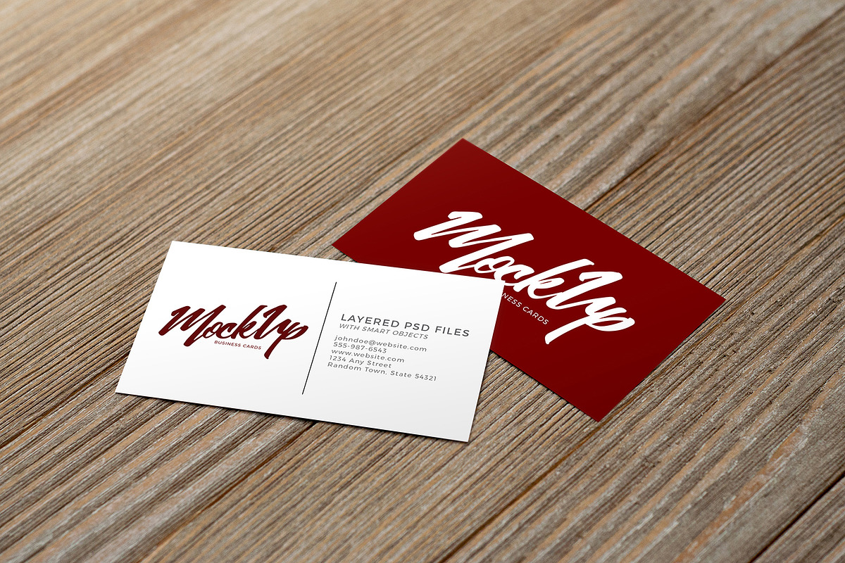 Business Card Mockup Pack on Wood, a Print Template by Haynie Design Co. (Photo 4 of 5)
