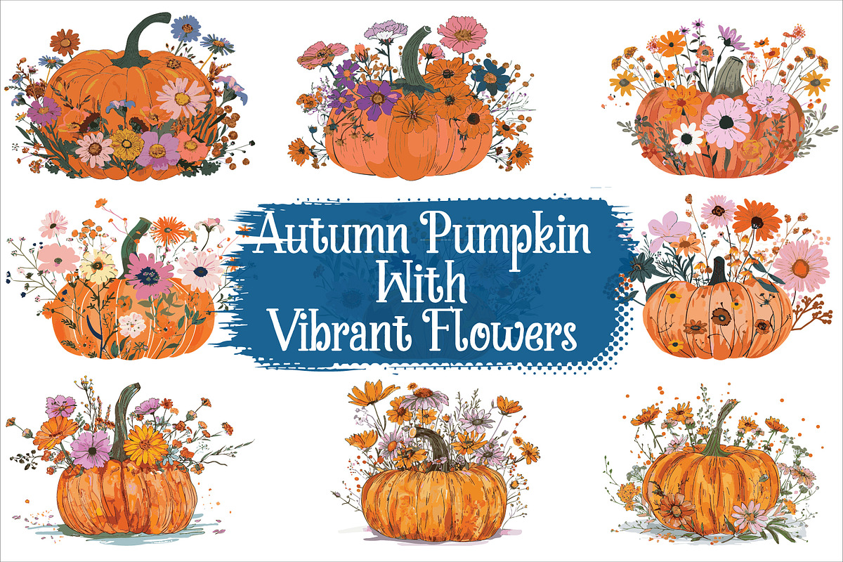 Fall Pumpkin Floral Design Set, an Illustration by BIPLOB EXPERT
