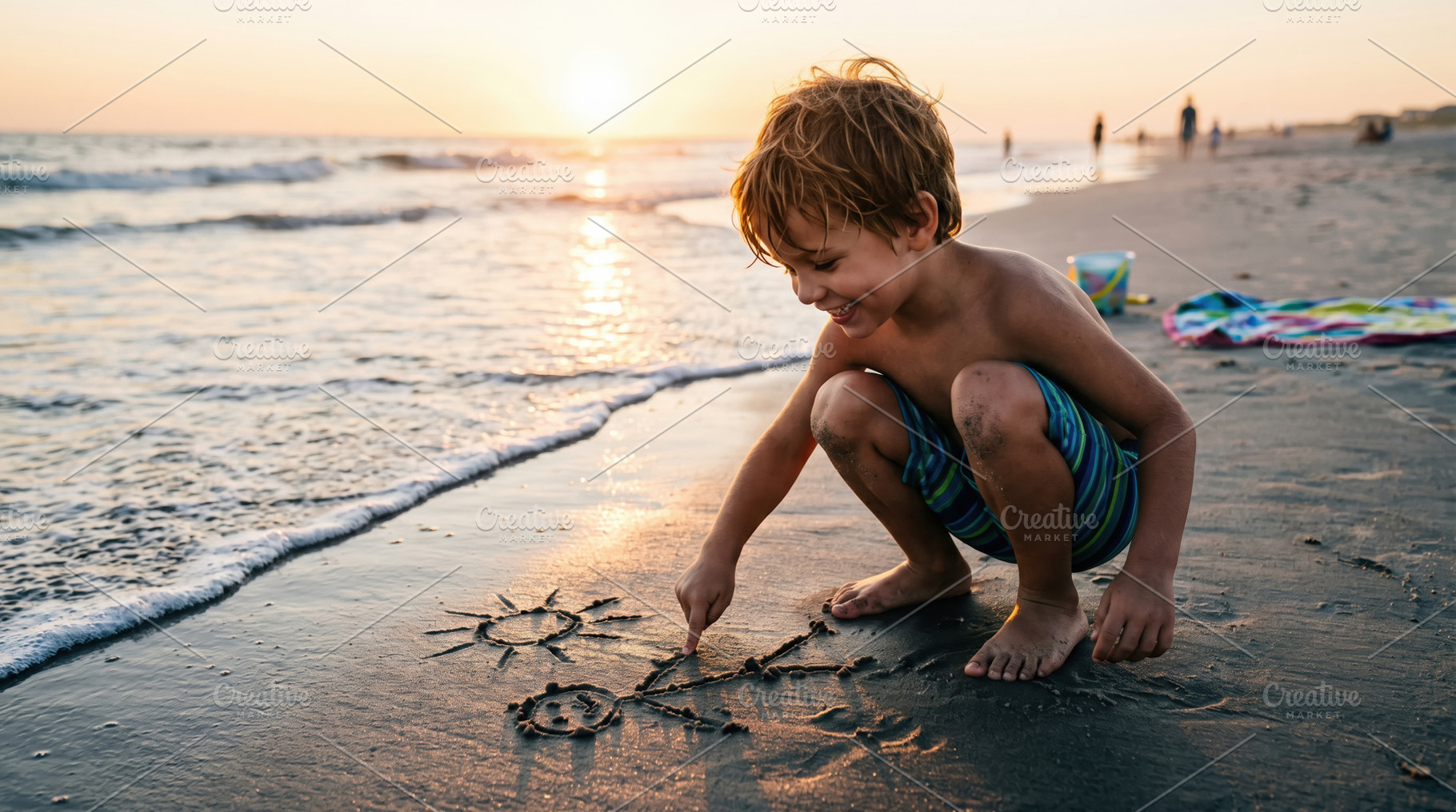 Child Drawing in Sand at Sunset Beach, a Sports & Recreation Photo by Davizro's Market
