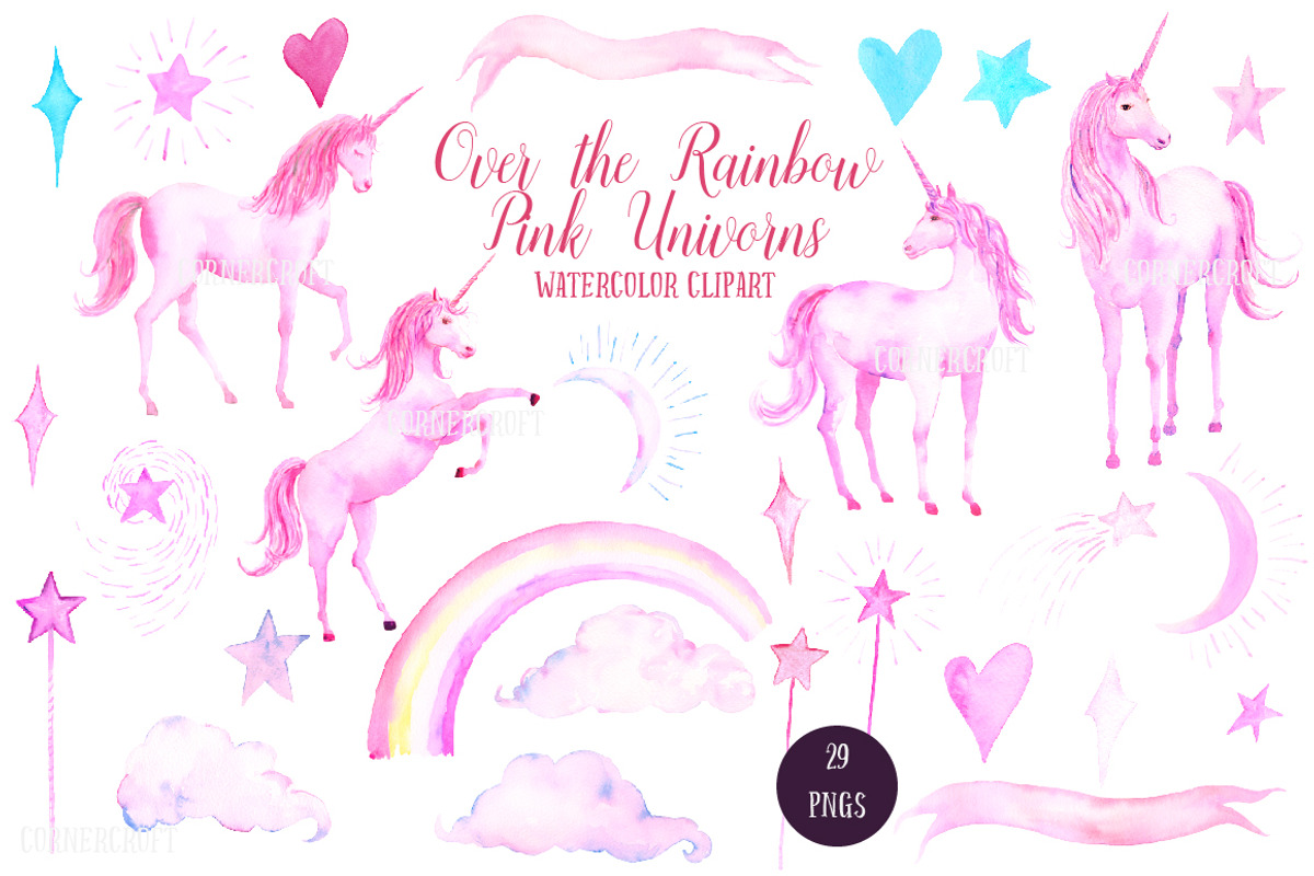 Watercolor Pink Unicorns, an Illustration by Corner Croft (Photo 2 of 5)