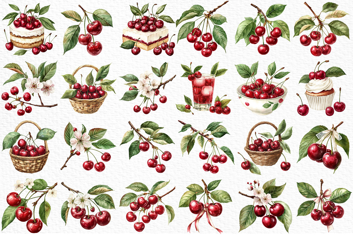 Watercolor Cherry Clip Art, an Illustration by Craft Nest (Photo 5 of 12)