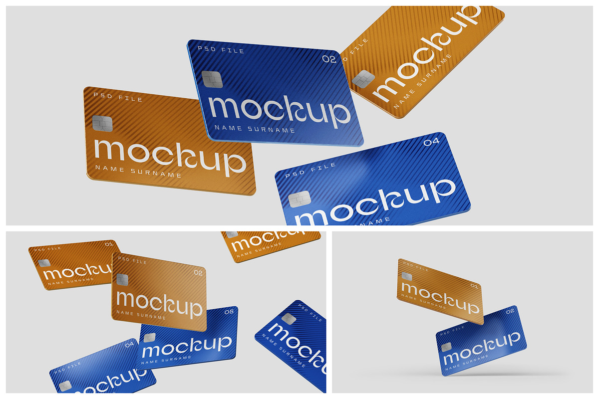 Flying Credit Cards Mockup Set, a Packaging Mockup by mockupatelier (Photo 2 of 6)