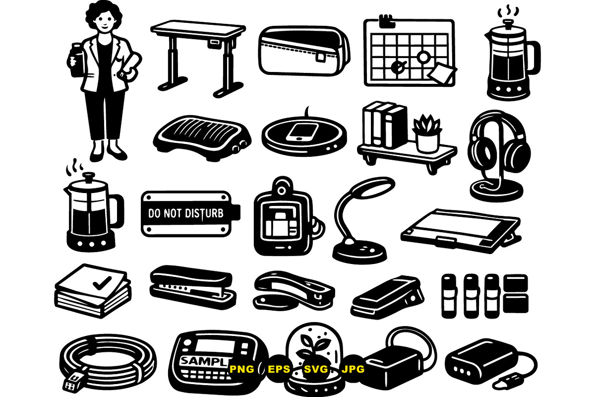 Office Essentials Black Clipart Set, an Illustration by designvectx (Photo 3 of 3)