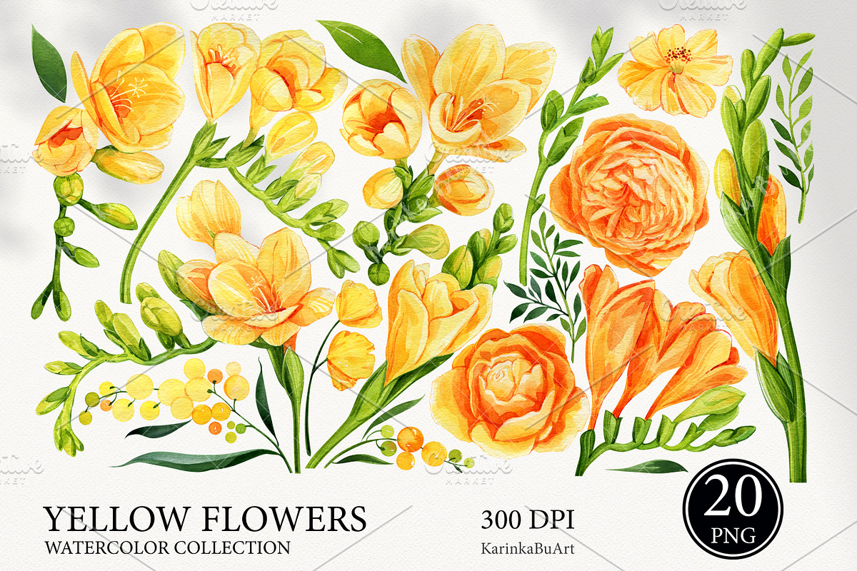 Watercolor Yellow flowers wildflower, an Object Graphic by KarinkaBU (Photo 2 of 7)