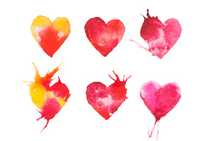 Watercolor Painted Red Heart Hand Drawn Illustration.