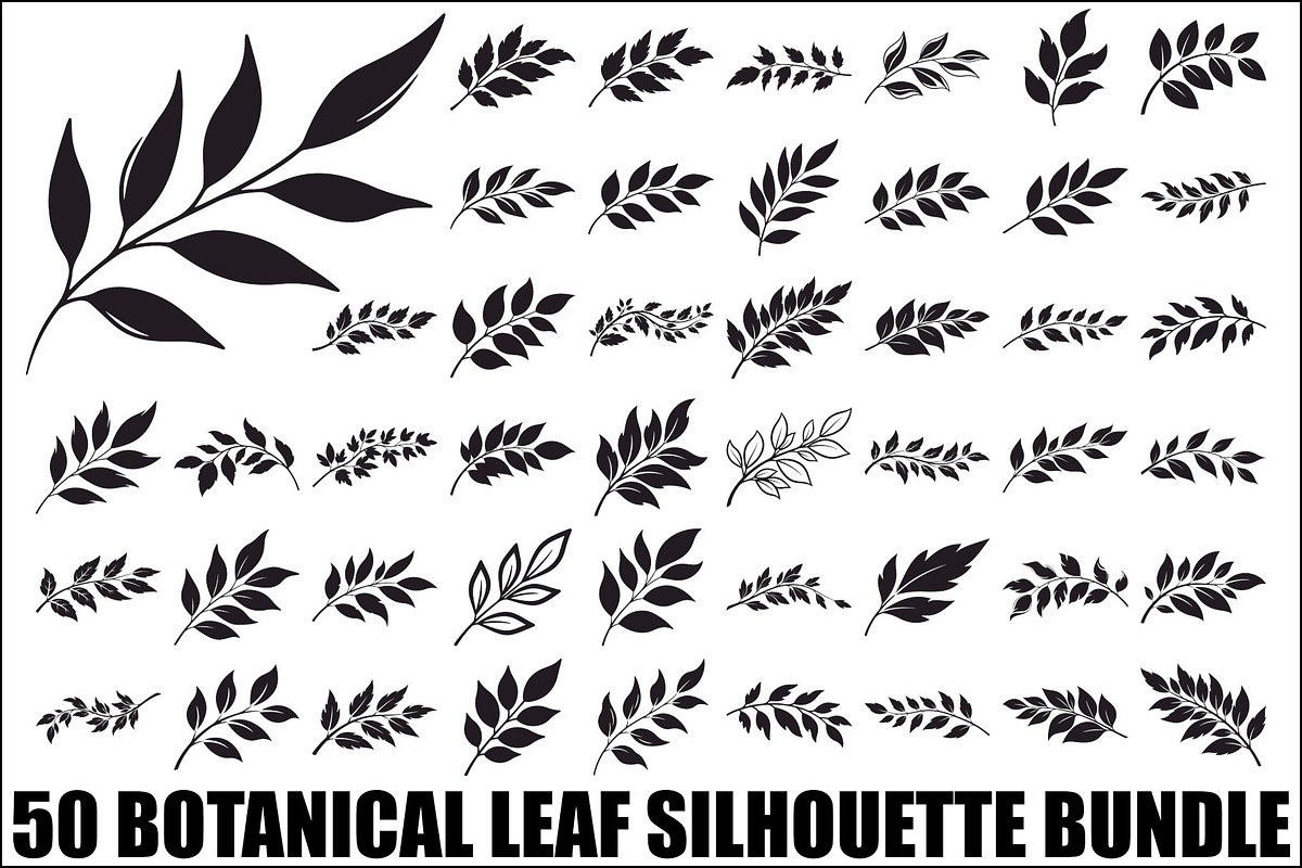 Botanical Leaf Silhouette Bundle, an Illustration by yasushie (Photo 1 of 51)