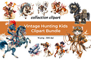 Vintage Hunting Kids Clipart Bundle, an Animal Illustration by InkyQueenArt (Thumbnail 1 of 5)
