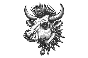 Punk Bull With Mohawk And Sunglasses