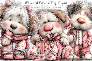 Whimsical Valentine Dogs Clipart, an Illustration by GatewayDesign