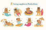 Funny capybaras set. Summer vibes, an Animal Illustration by Mila_art (Thumbnail 2 of 6)