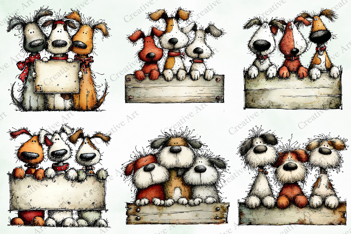 Whimsical Christmas Dogs Clipart, an Illustration by Creative Art (Photo 2 of 10)