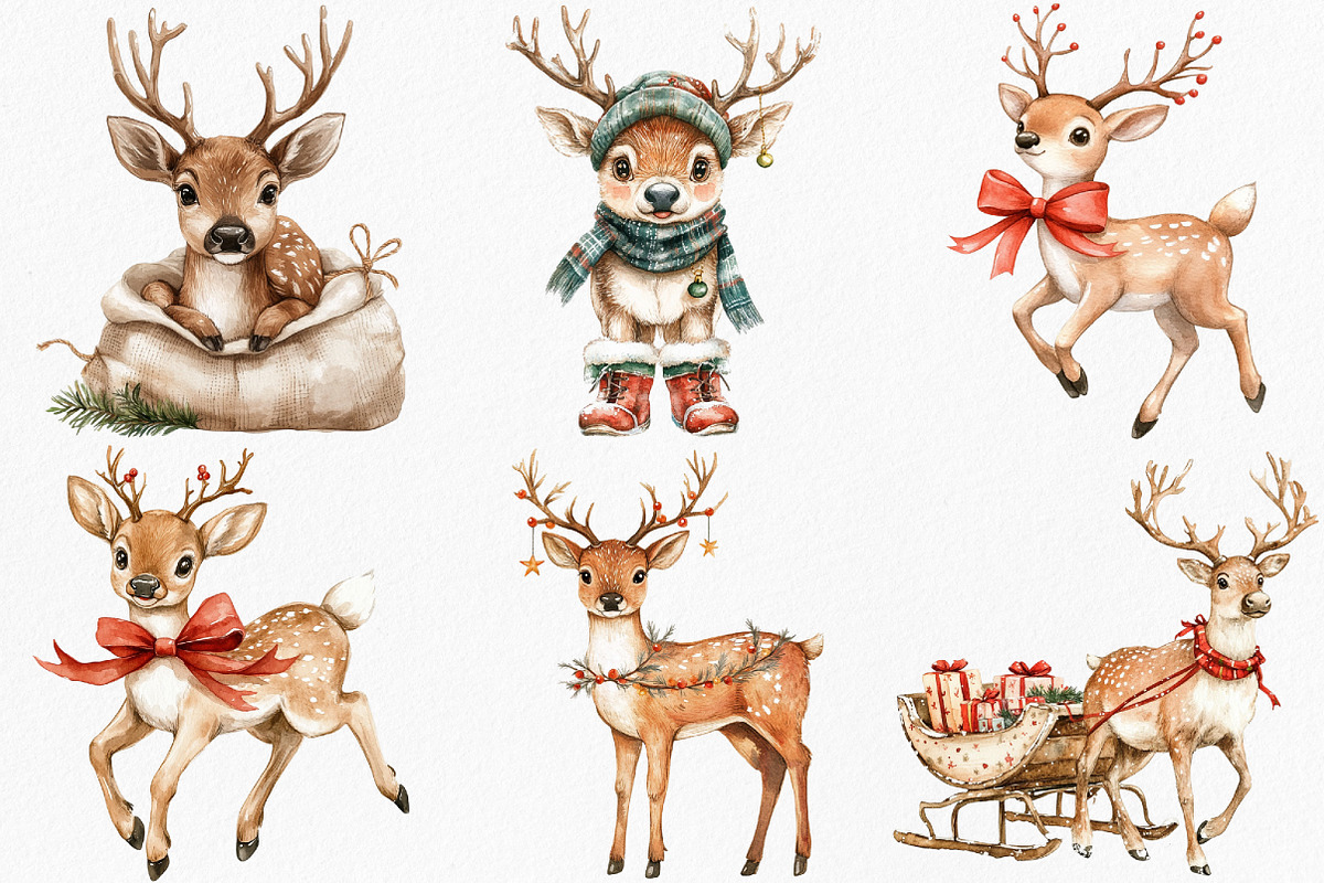 Watercolor Reindeer Christmas, an Illustration by Canvas Craft (Photo 4 of 8)