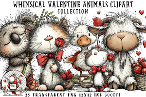 Whimsical Valentine Animals Clipart, an Illustration by OK Design